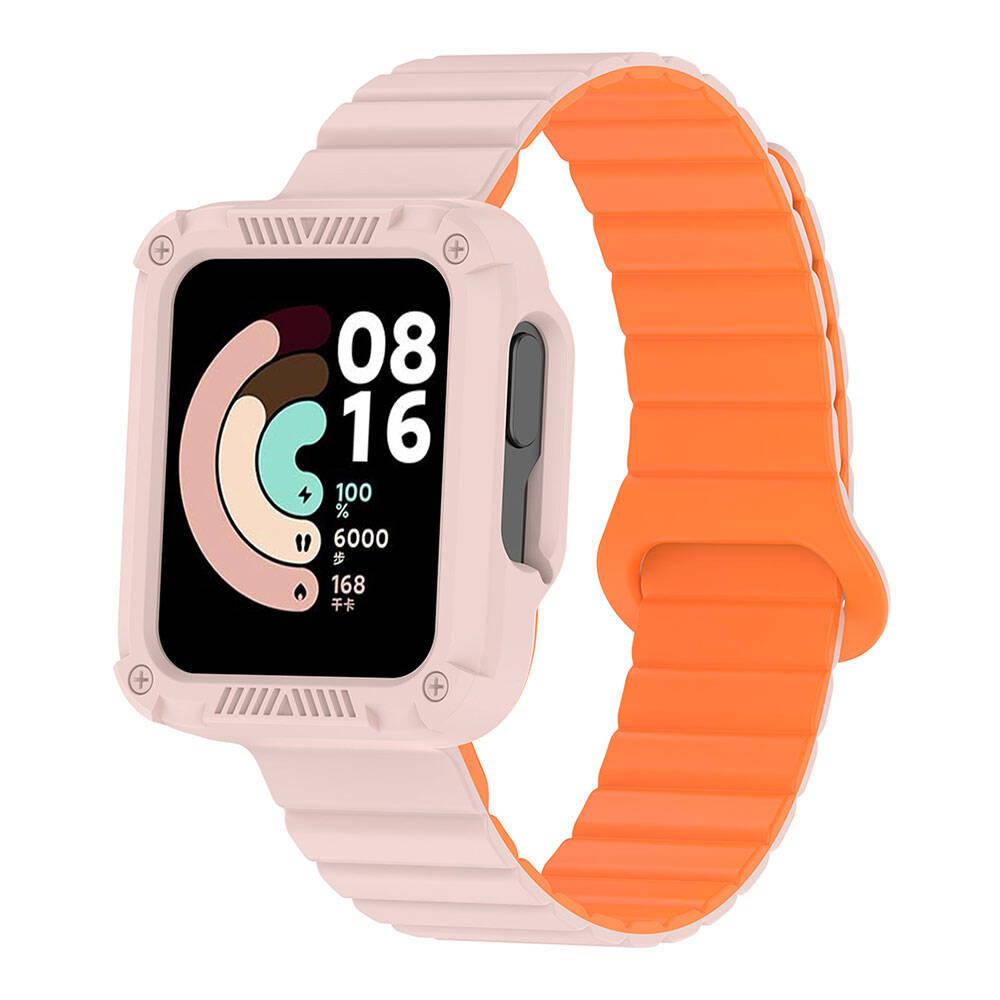 Xiaomi Uyumlu  Redmi Watch 2 Silikon Kordon Zore KRD-105 Strap Kayış-Pembe-turuncu