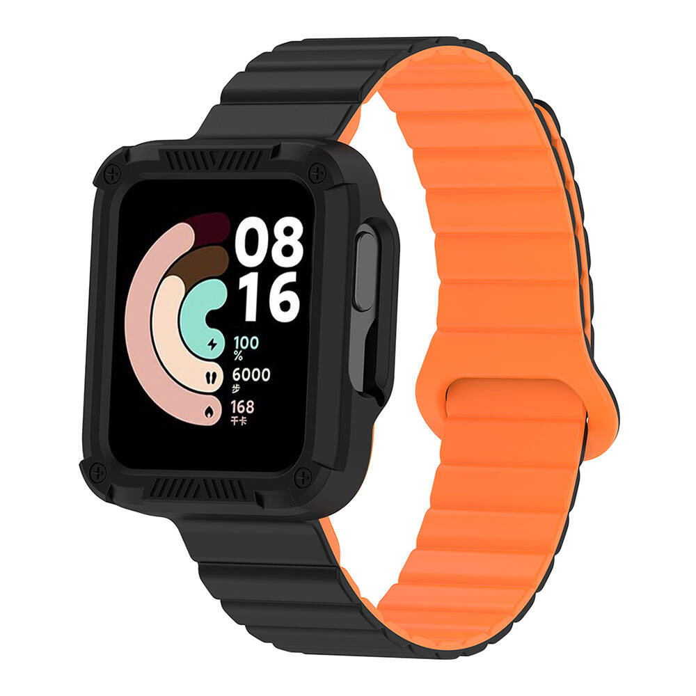 Xiaomi Uyumlu  Redmi Watch 2 Silikon Kordon Zore KRD-105 Strap Kayış-Siyah-turuncu