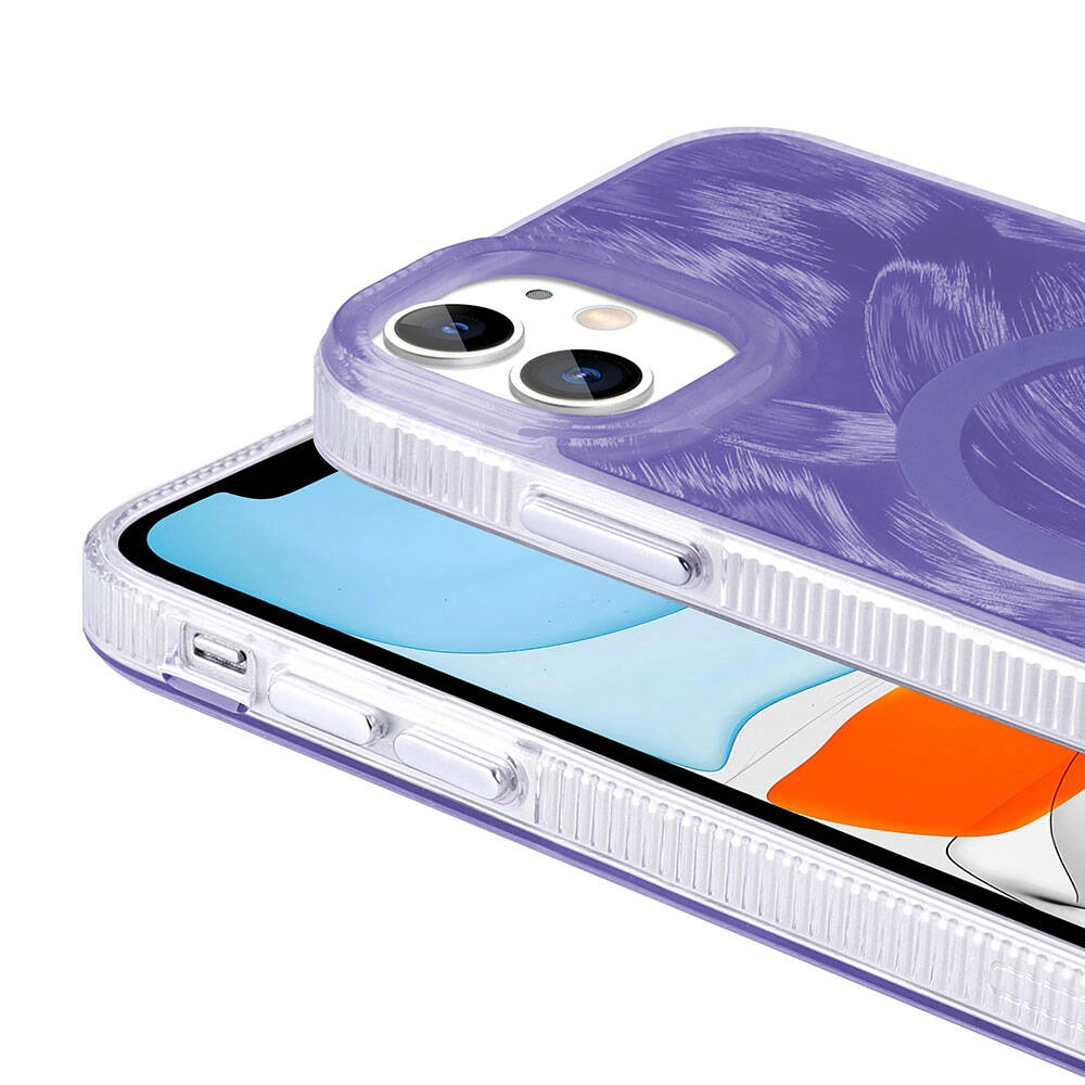 iPhone Uyumlu 11 Kılıf M-safe Şarj Özellikli Fırça Boya Desenli Zore Palet Kapak