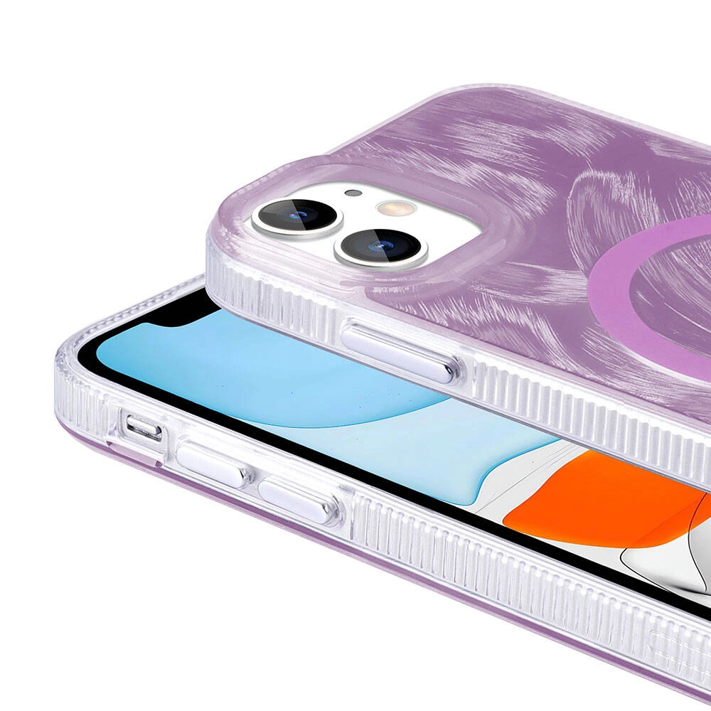 iPhone Uyumlu 11 Kılıf M-safe Şarj Özellikli Fırça Boya Desenli Zore Palet Kapak