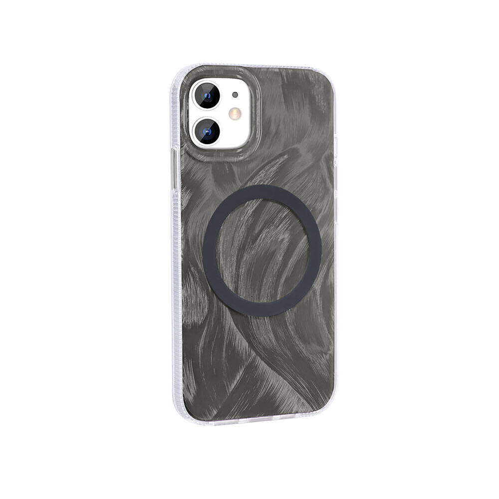 iPhone Uyumlu 11 Kılıf M-safe Şarj Özellikli Fırça Boya Desenli Zore Palet Kapak