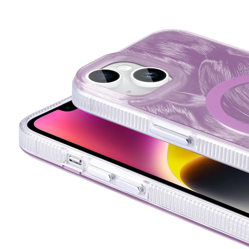 iPhone Uyumlu 13 Kılıf M-safe Şarj Özellikli Fırça Boya Desenli Zore Palet Kapak