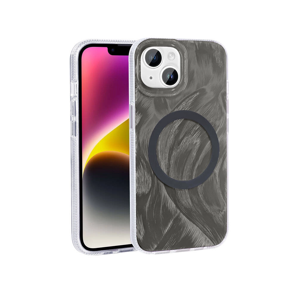 iPhone Uyumlu 13 Kılıf M-safe Şarj Özellikli Fırça Boya Desenli Zore Palet Kapak