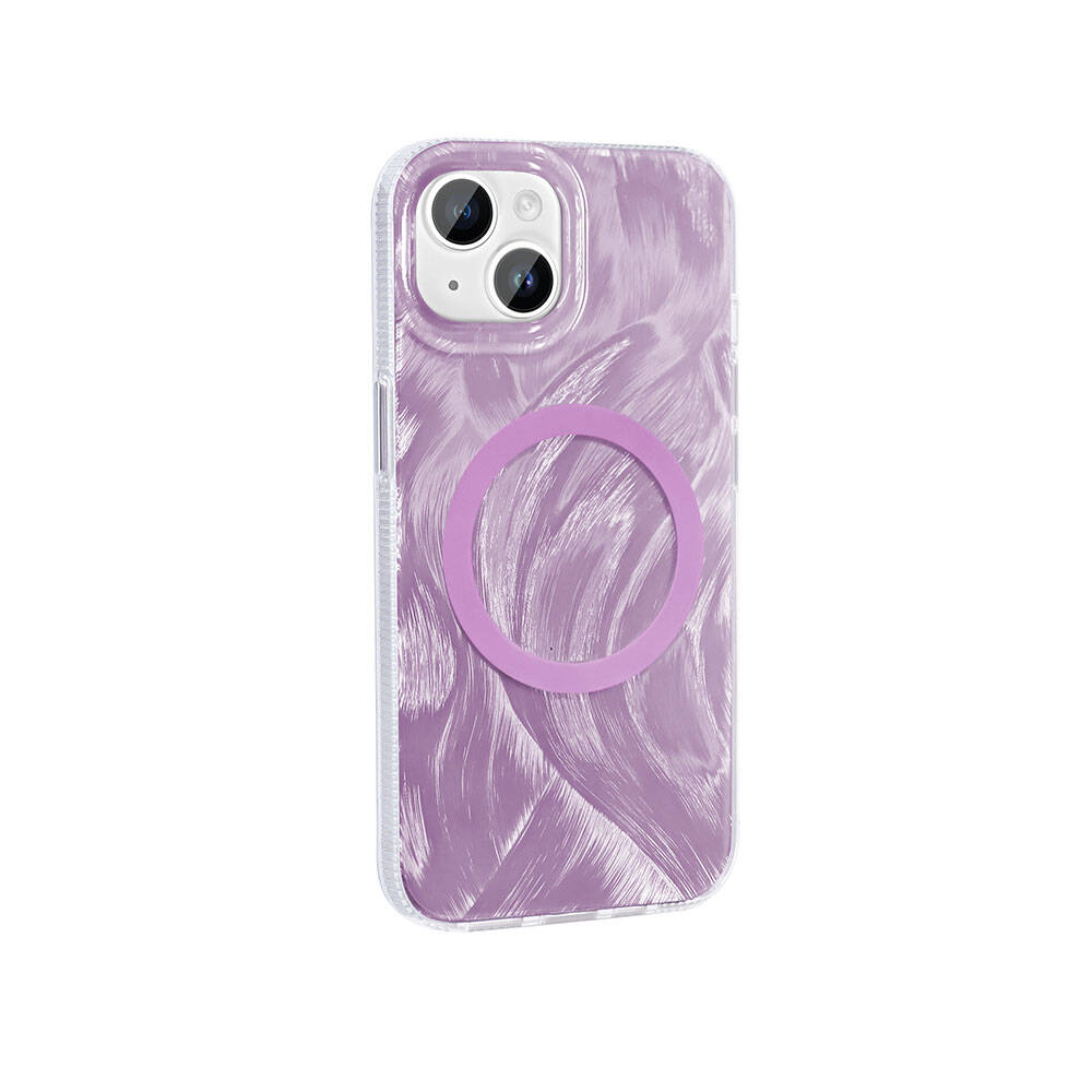 iPhone Uyumlu 13 Kılıf M-safe Şarj Özellikli Fırça Boya Desenli Zore Palet Kapak-Pembe