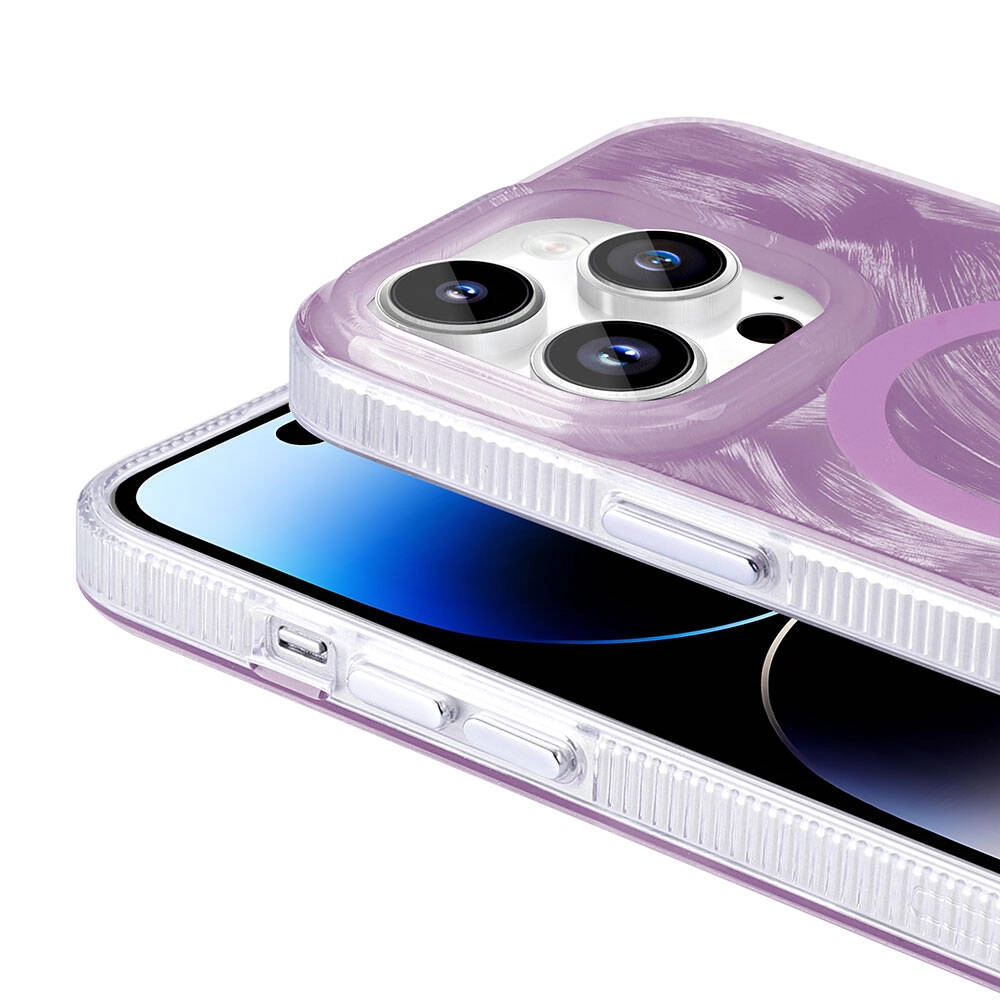 iPhone Uyumlu 14 Pro Kılıf M-safe Şarj Özellikli Fırça Boya Desenli Zore Palet Kapak