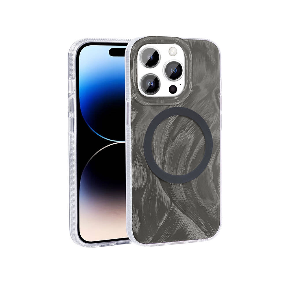 iPhone Uyumlu 14 Pro Kılıf M-safe Şarj Özellikli Fırça Boya Desenli Zore Palet Kapak