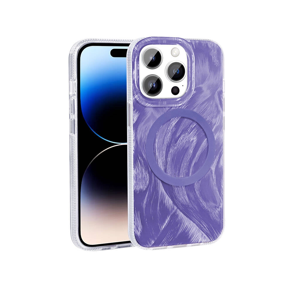 iPhone Uyumlu 14 Pro Kılıf M-safe Şarj Özellikli Fırça Boya Desenli Zore Palet Kapak