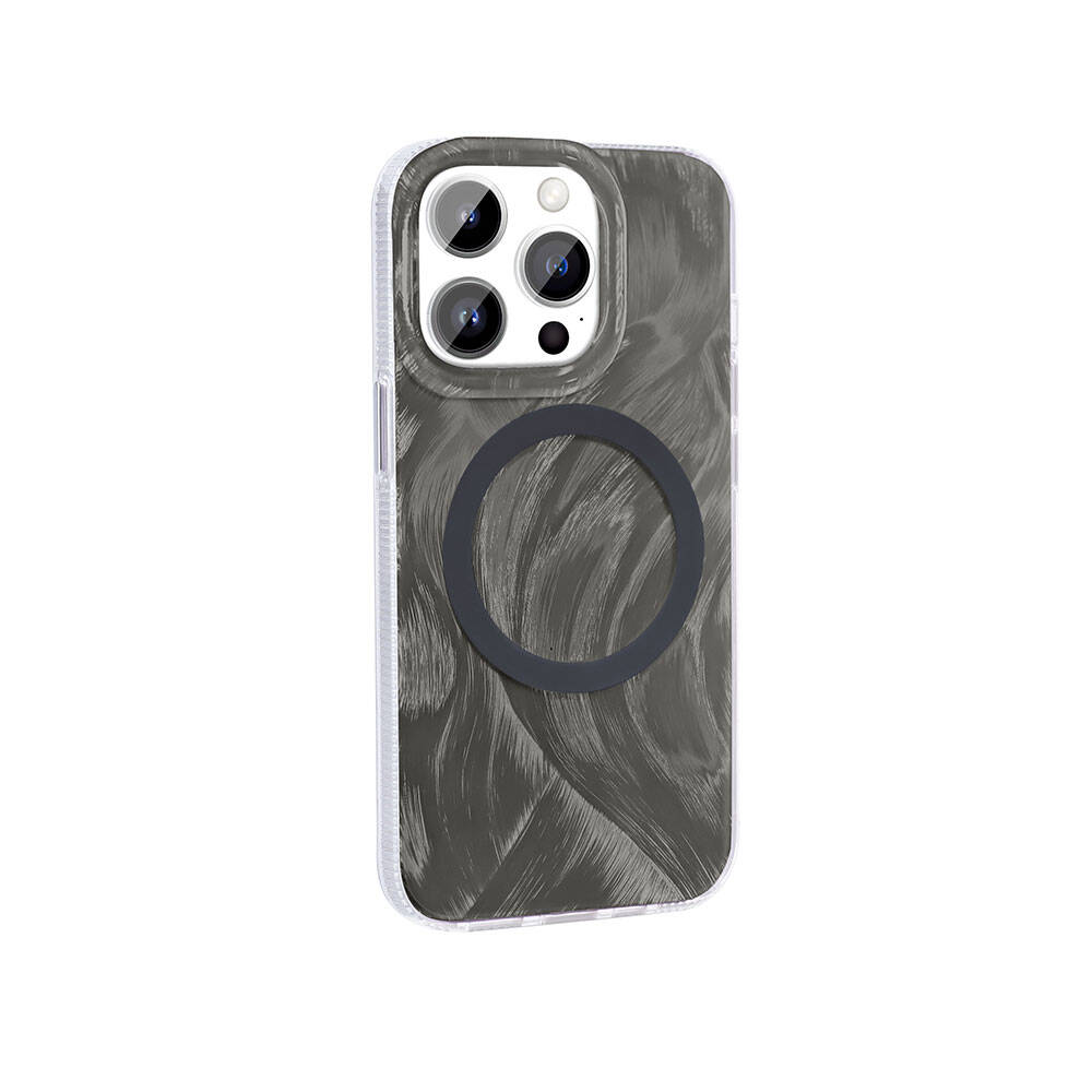 iPhone Uyumlu 14 Pro Kılıf M-safe Şarj Özellikli Fırça Boya Desenli Zore Palet Kapak