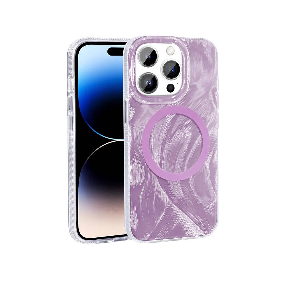 iPhone Uyumlu 14 Pro Max Kılıf M-safe Şarj Özellikli Fırça Boya Desenli Zore Palet Kapak