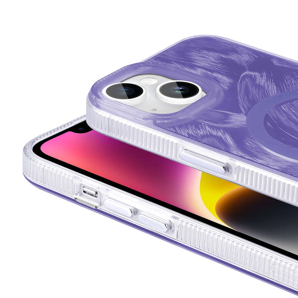iPhone Uyumlu 15 Kılıf M-safe Şarj Özellikli Fırça Boya Desenli Zore Palet Kapak