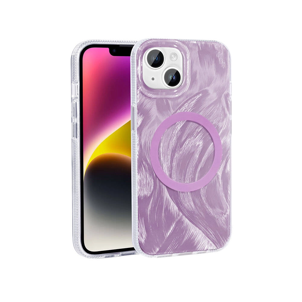 iPhone Uyumlu 15 Kılıf M-safe Şarj Özellikli Fırça Boya Desenli Zore Palet Kapak