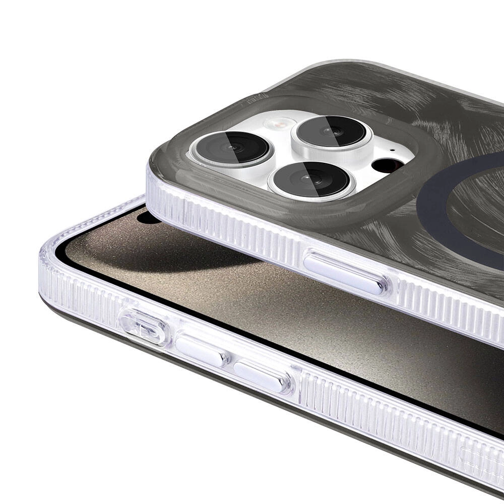 iPhone Uyumlu 15 Pro Kılıf M-safe Şarj Özellikli Fırça Boya Desenli Zore Palet Kapak