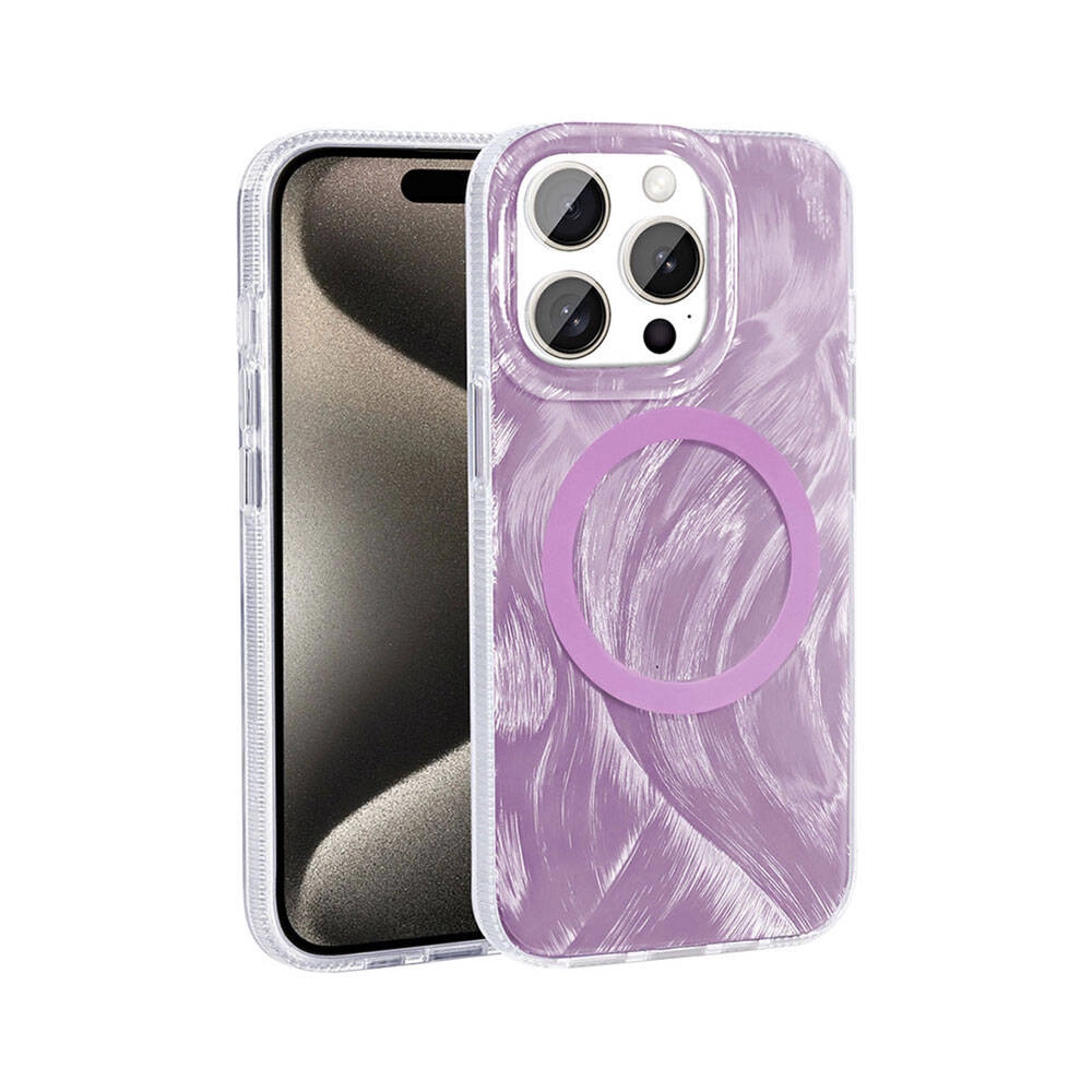 iPhone Uyumlu 15 Pro Kılıf M-safe Şarj Özellikli Fırça Boya Desenli Zore Palet Kapak