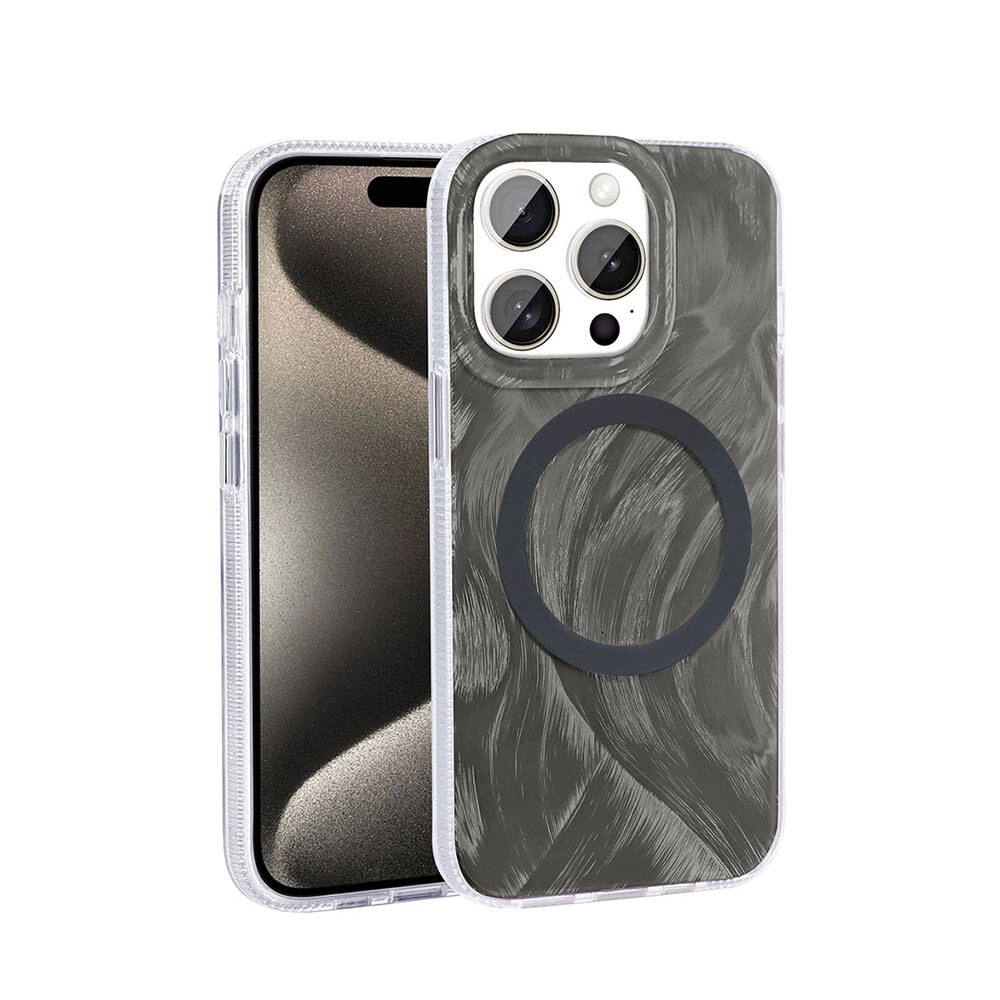 iPhone Uyumlu 15 Pro Max Kılıf M-safe Şarj Özellikli Fırça Boya Desenli Zore Palet Kapak