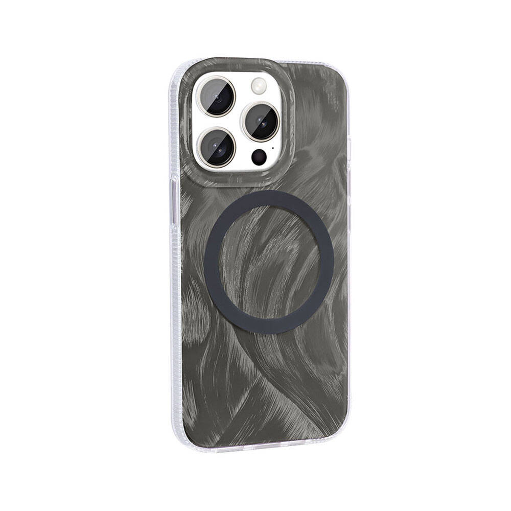 iPhone Uyumlu 15 Pro Max Kılıf M-safe Şarj Özellikli Fırça Boya Desenli Zore Palet Kapak