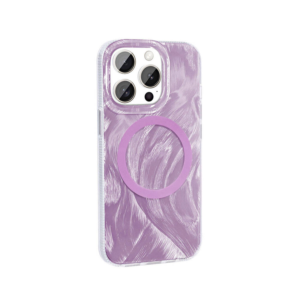 iPhone Uyumlu 15 Pro Max Kılıf M-safe Şarj Özellikli Fırça Boya Desenli Zore Palet Kapak-Pembe