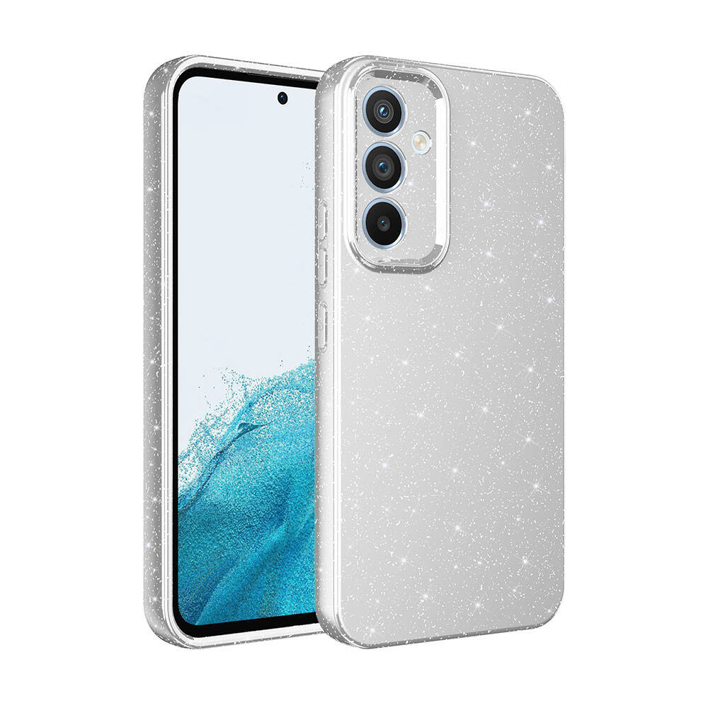 Galaxy Uyumlu S24 Kılıf Kamera Korumalı Simli Lüks Zore Koton Kapak-Gümüş