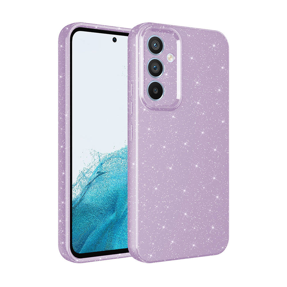 Galaxy Uyumlu S24 Kılıf Kamera Korumalı Simli Lüks Zore Koton Kapak-Lila