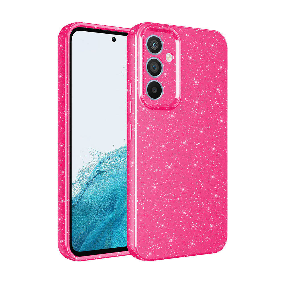 Galaxy Uyumlu S24 Kılıf Kamera Korumalı Simli Lüks Zore Koton Kapak-Pembe koyu