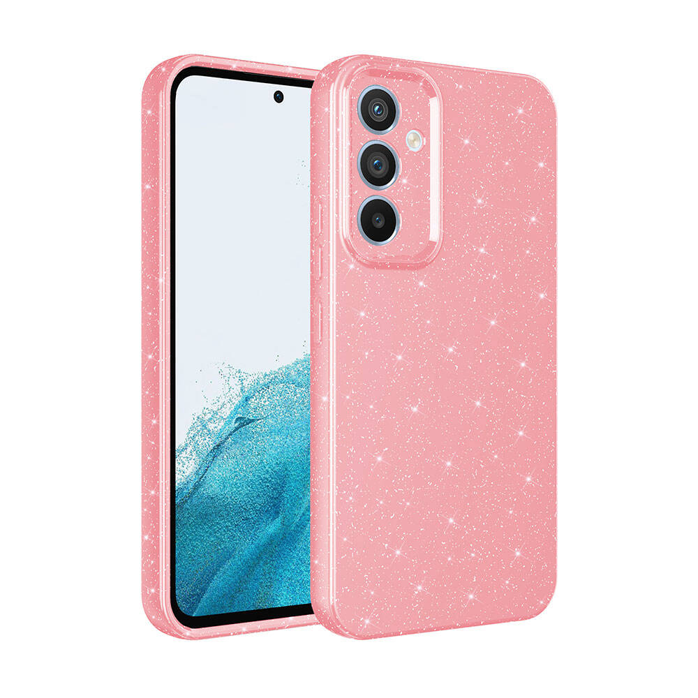 Galaxy Uyumlu S24 Kılıf Kamera Korumalı Simli Lüks Zore Koton Kapak-Pembe