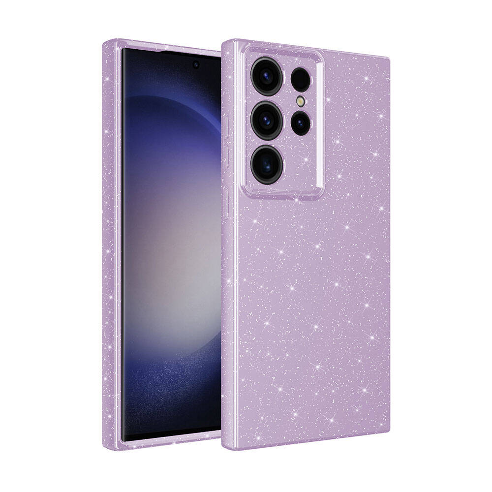 Galaxy Uyumlu S24 Ultra Kılıf Kamera Korumalı Simli Lüks Zore Koton Kapak-Lila