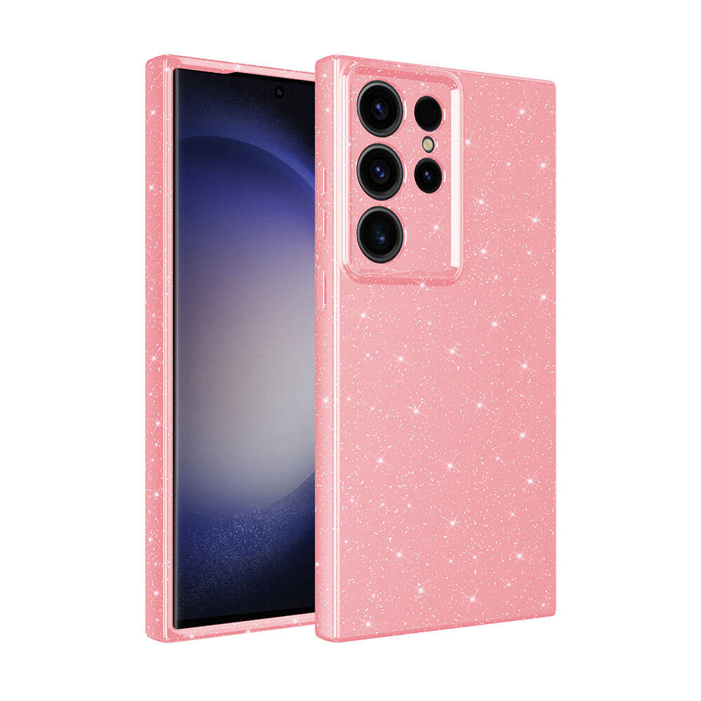Galaxy Uyumlu S24 Ultra Kılıf Kamera Korumalı Simli Lüks Zore Koton Kapak-Pembe
