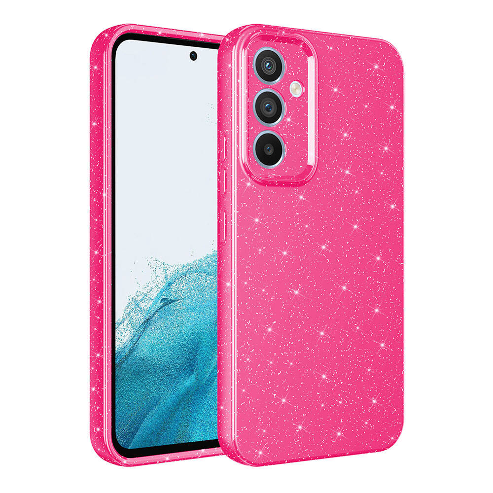 Galaxy Uyumlu A05S Kılıf Kamera Korumalı Simli Lüks Zore Koton Kapak-Pembe koyu
