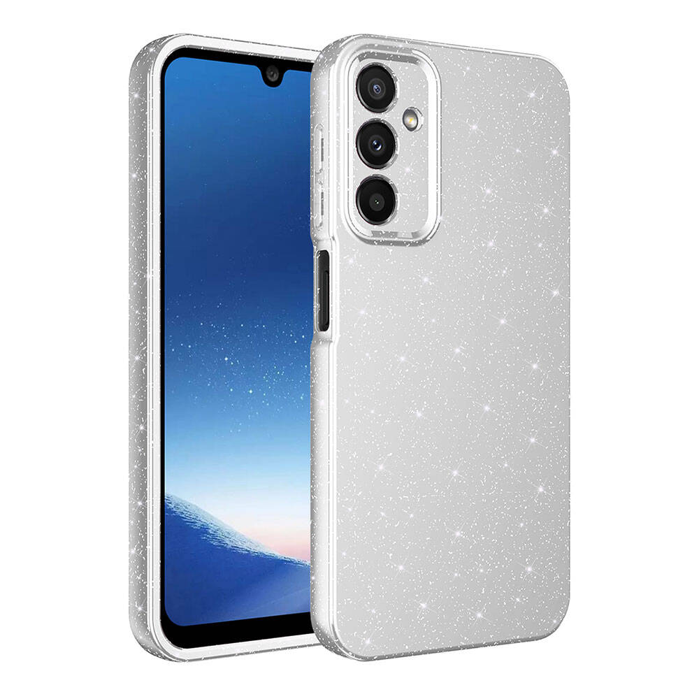 Galaxy Uyumlu A15 Kılıf Kamera Korumalı Simli Lüks Zore Koton Kapak-Gümüş