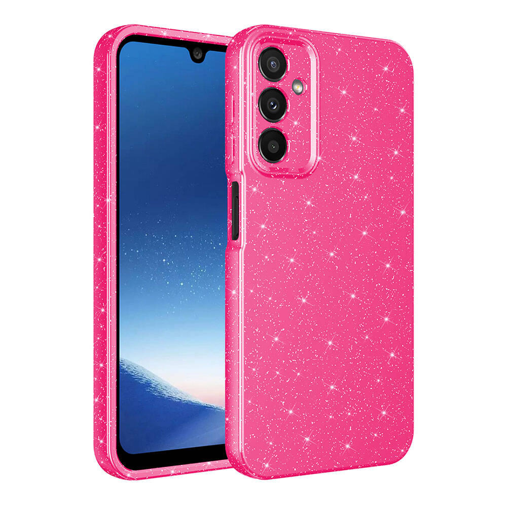 Galaxy Uyumlu A15 Kılıf Kamera Korumalı Simli Lüks Zore Koton Kapak-Pembe koyu