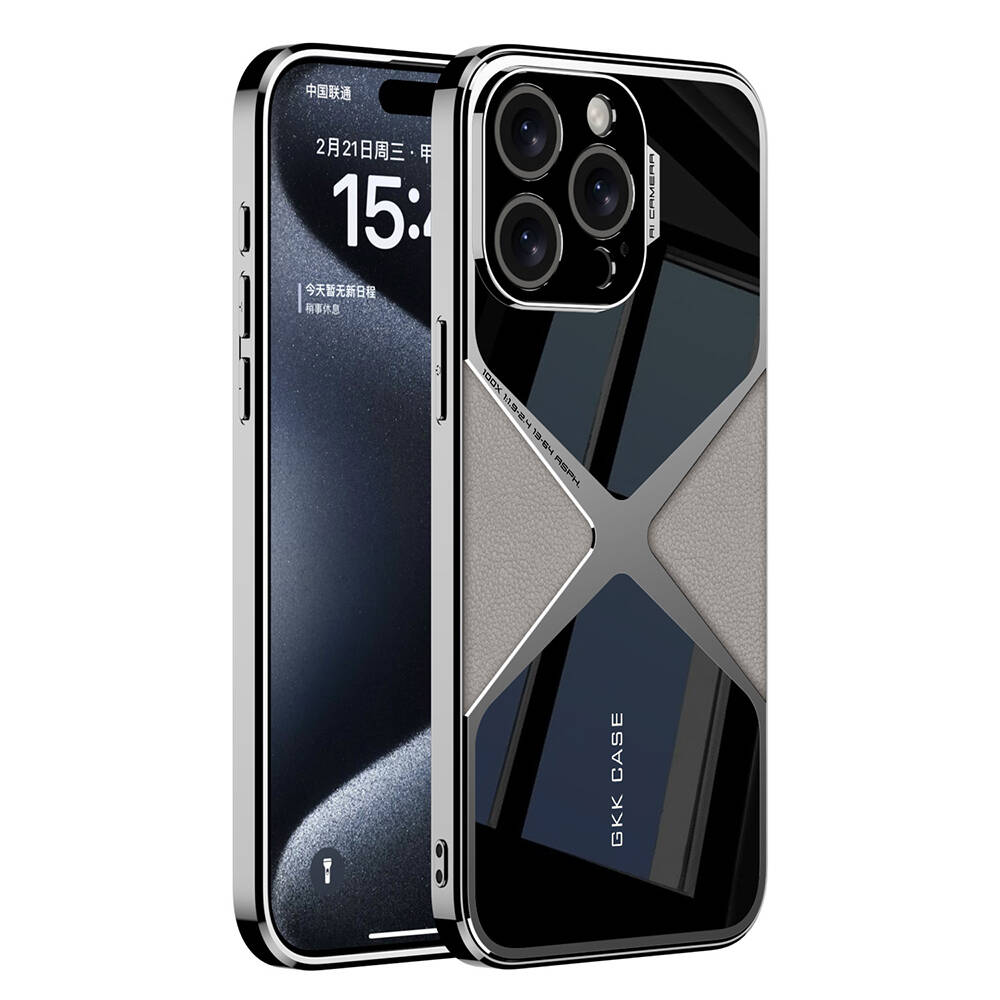 iPhone Uyumlu 15 Pro Max Kılıf Ultra İnce Kamera Korumalı PC + Deri Arka Yüzey Zore X-Pro Kapak-Titanyum-gri