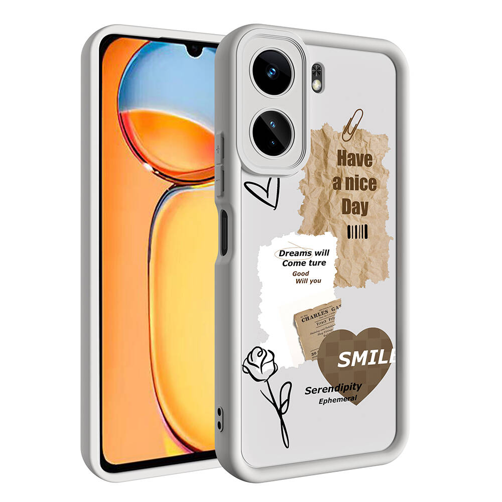 Xiaomi Uyumlu  Redmi 13C Kılıf Kamera Korumalı Baskılı Arka Yüzey Zore Klas Kapak-Beyaz