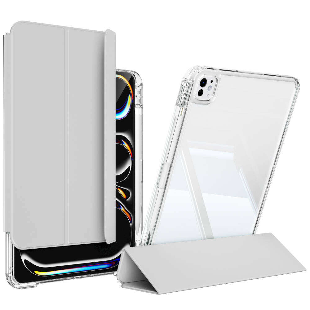 ​​  iPad Uyumlu Pro 13 2024 Kılıf Magnetik Ayrılabilen Airbagli Zore Sliding Tablet Kılıfı-Gri