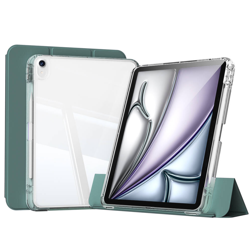 ​  iPad Uyumlu Air 11 2024 Kılıf Magnetik Ayrılabilen Airbagli Zore Sliding Tablet Kılıfı-Koyu yeşil