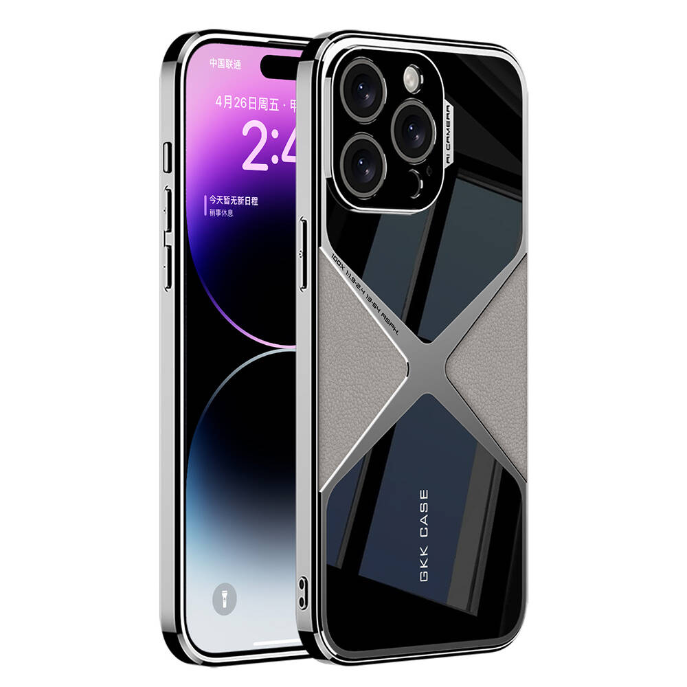 iPhone Uyumlu 15 Pro Kılıf Ultra İnce Kamera Korumalı PC + Deri Arka Yüzey Zore X-Pro Kapak-Titanyum-gri