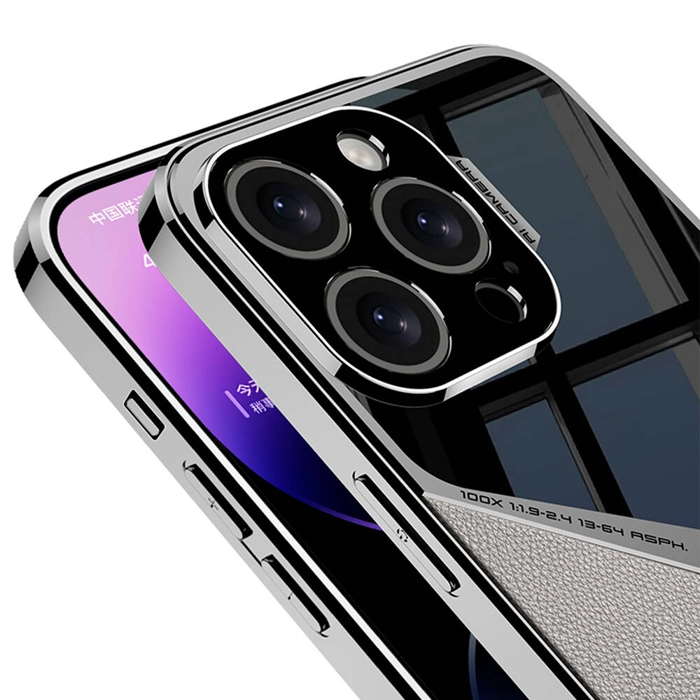 iPhone Uyumlu 14 Pro Kılıf Ultra İnce Kamera Korumalı PC + Deri Arka Yüzey Zore X-Pro Kapak