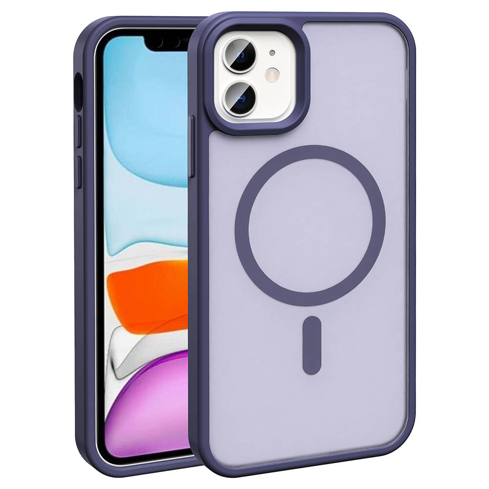 iPhone Uyumlu 12 Pro Kılıf M-safe Şarj Özellikli Mat Arka Yüzey Zore Sio Kapak-Derin mor