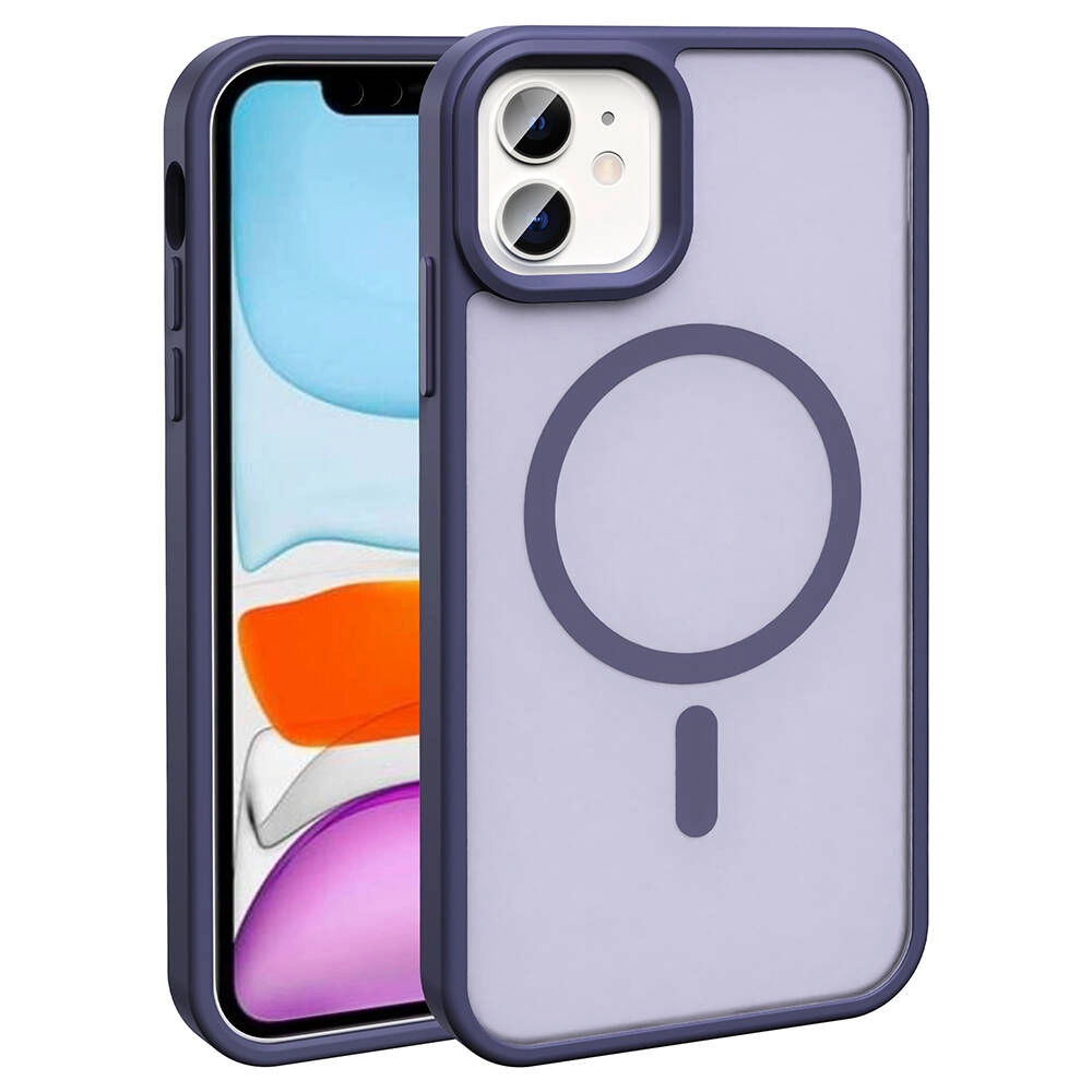 iPhone Uyumlu 12 Pro Kılıf M-safe Şarj Özellikli Mat Arka Yüzey Zore Sio Kapak-Koyu mor