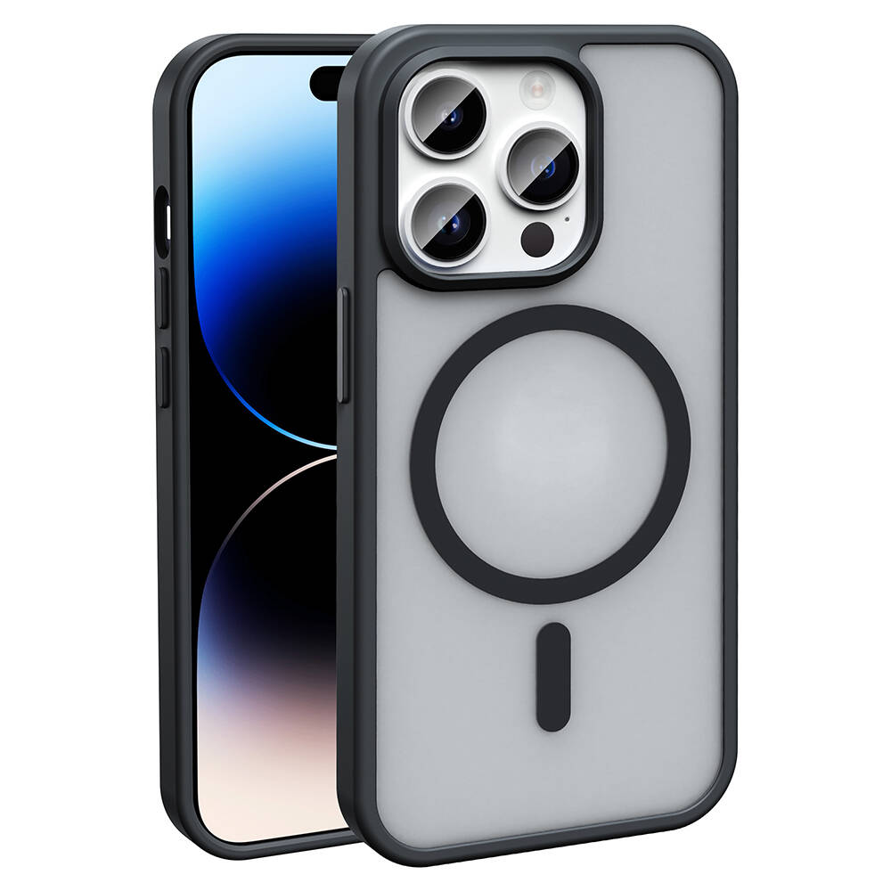 iPhone Uyumlu 14 Pro Kılıf M-safe Şarj Özellikli Mat Arka Yüzey Zore Sio Kapak-Siyah