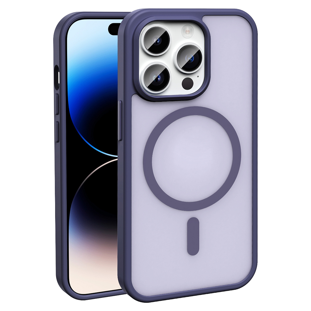 iPhone Uyumlu 14 Pro Max Kılıf M-safe Şarj Özellikli Mat Arka Yüzey Zore Sio Kapak-Derin mor