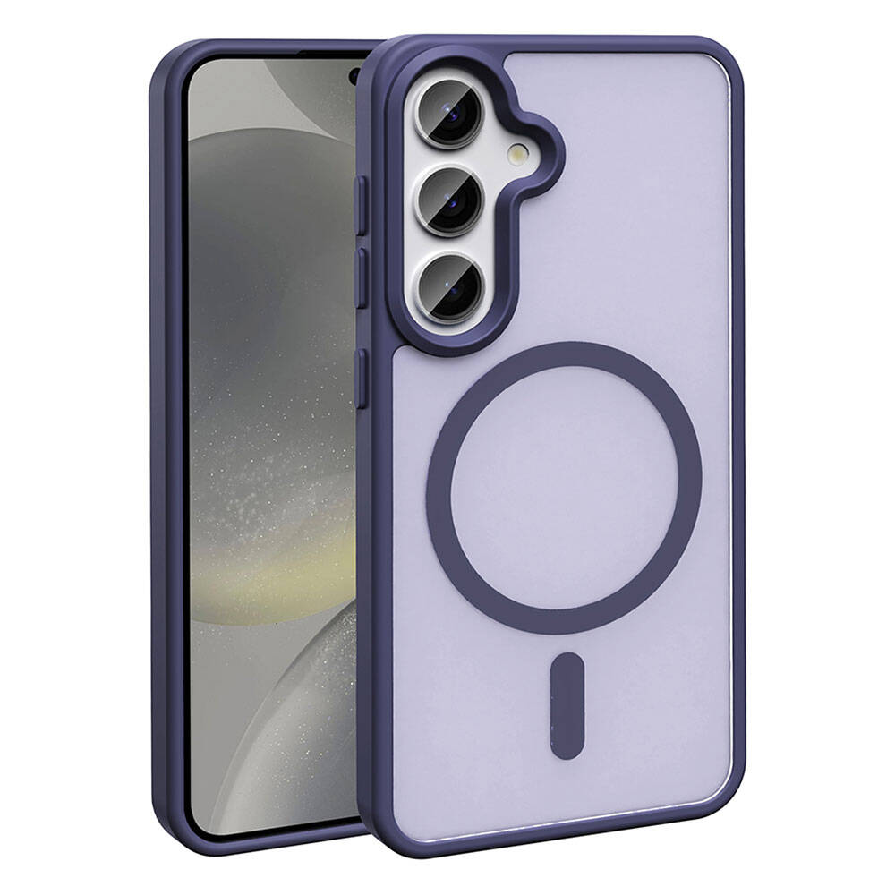 Galaxy Uyumlu S24 Plus Kılıf M-safe Şarj Özellikli Mat Arka Yüzey Zore Sio Kapak-Koyu mor