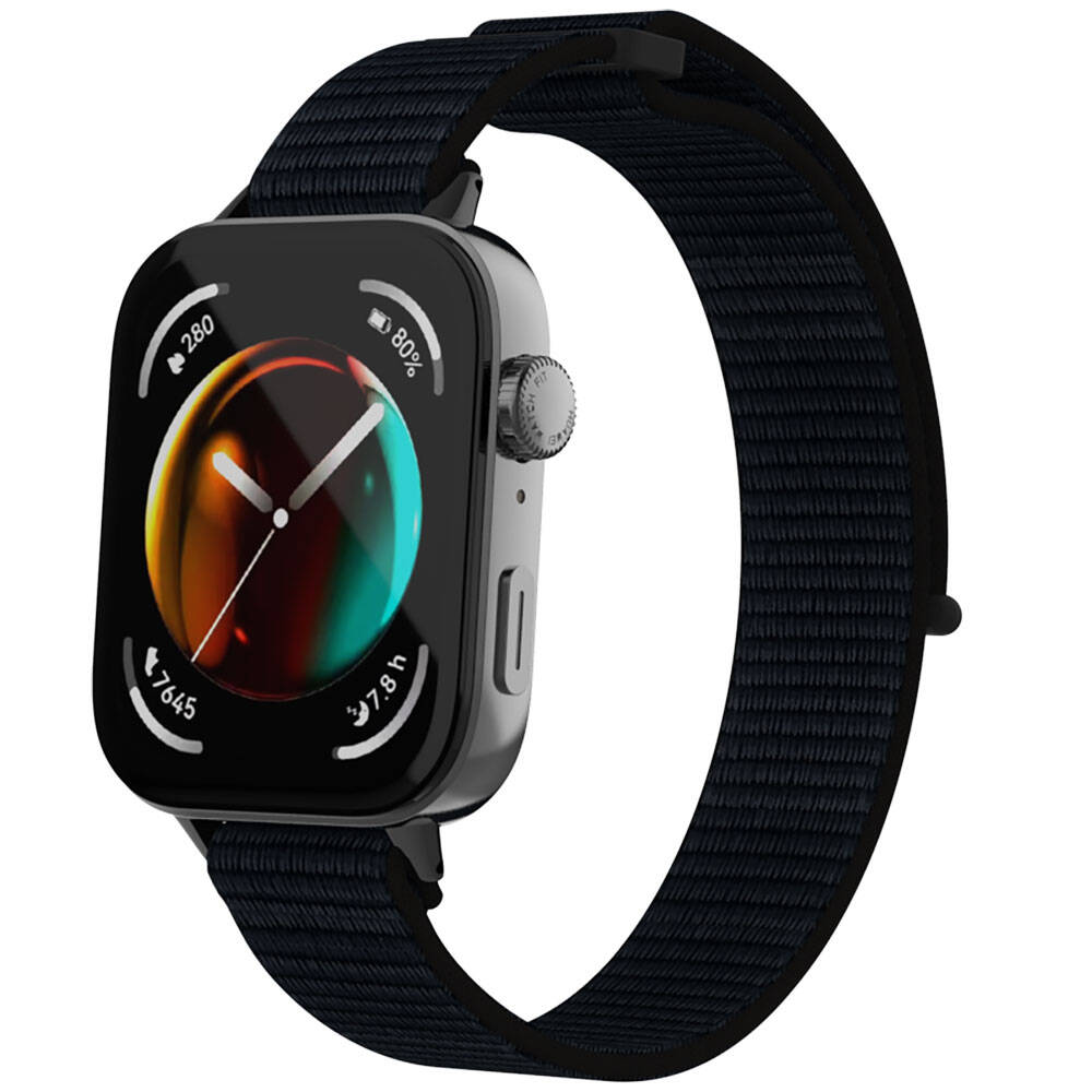 Huawei Uyumlu Watch Fit 3 Zore KRD-03 Hasır Kordon-Siyah
