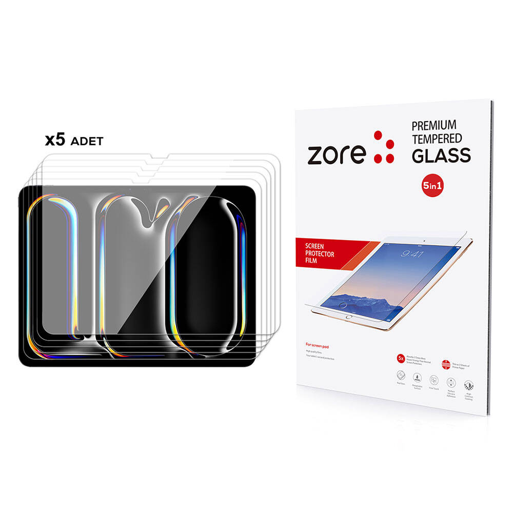 iPad Uyumlu Pro 13 2024 Zore 5in1 Tablet Temperli Cam Ekran Koruyucu