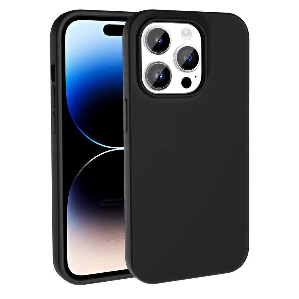 iPhone Uyumlu 14 Pro Kılıf M-safe Şarj Özellikli Sıvı Teknolojili Silinebilir Sert Zore Kivi Kapak-Siyah