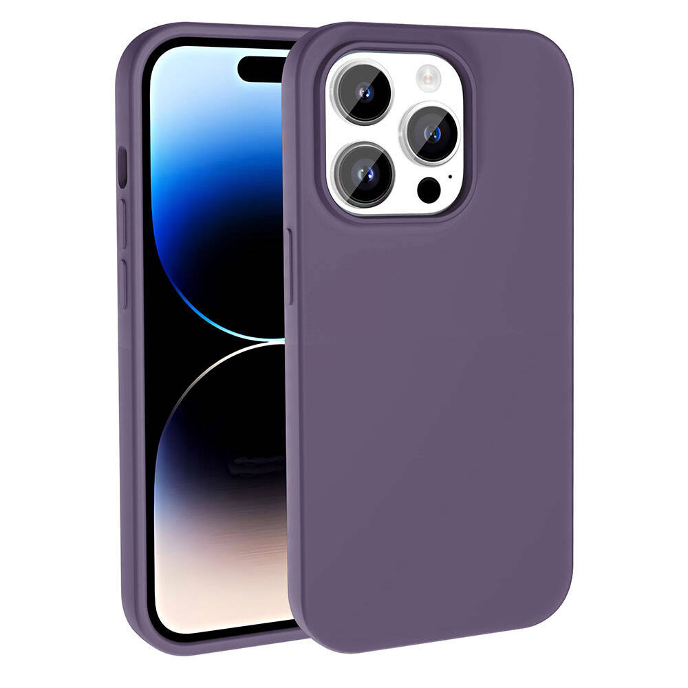 iPhone Uyumlu 14 Pro Max Kılıf M-safe Şarj Özellikli Sıvı Teknolojili Silinebilir Sert Zore Kivi Kapak-Derin mor