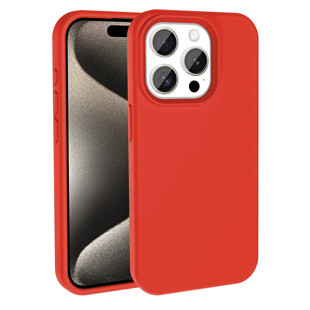 iPhone Uyumlu 15 Pro Max Kılıf M-safe Şarj Özellikli Sıvı Teknolojili Silinebilir Sert Zore Kivi Kapak-Kırmızı