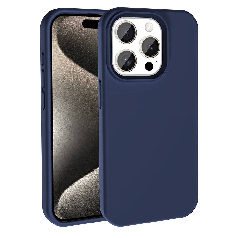 iPhone Uyumlu 15 Pro Max Kılıf M-safe Şarj Özellikli Sıvı Teknolojili Silinebilir Sert Zore Kivi Kapak-Lacivert