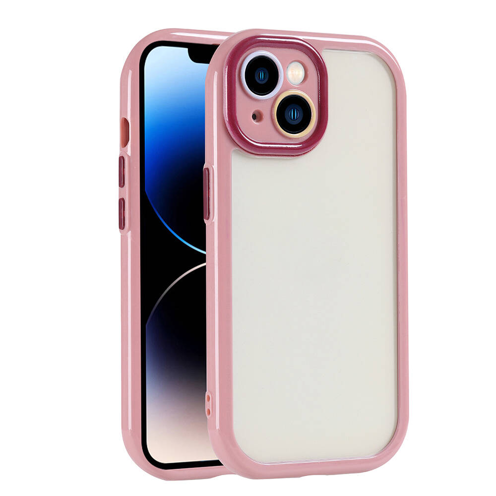 iPhone Uyumlu 14 Kılıf Kamera Korumalı Renkli Kenar ve Çerçeve Tasarımlı Zore Vitamin Kapak-Mürdüm