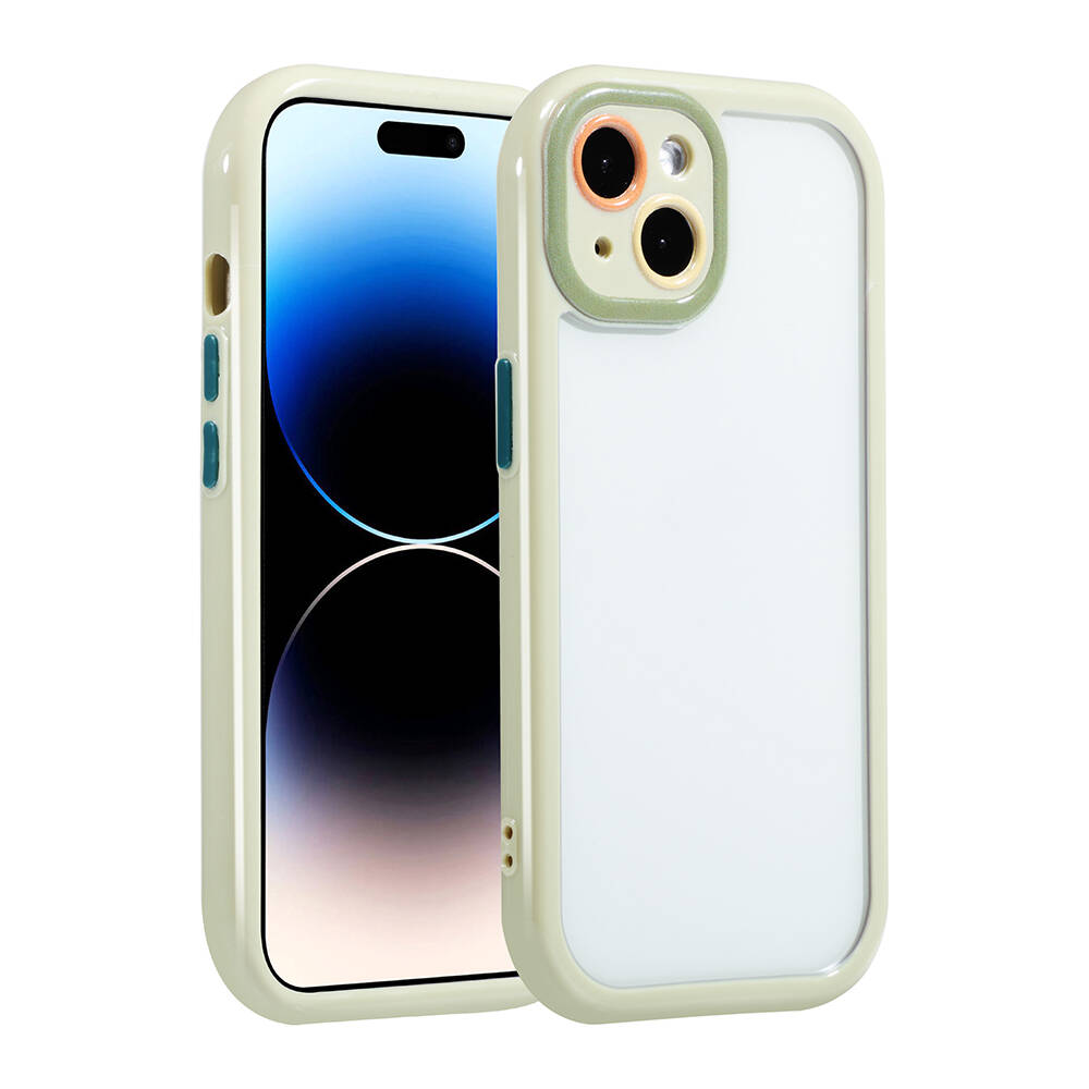 iPhone Uyumlu 14 Kılıf Kamera Korumalı Renkli Kenar ve Çerçeve Tasarımlı Zore Vitamin Kapak-Yeşil