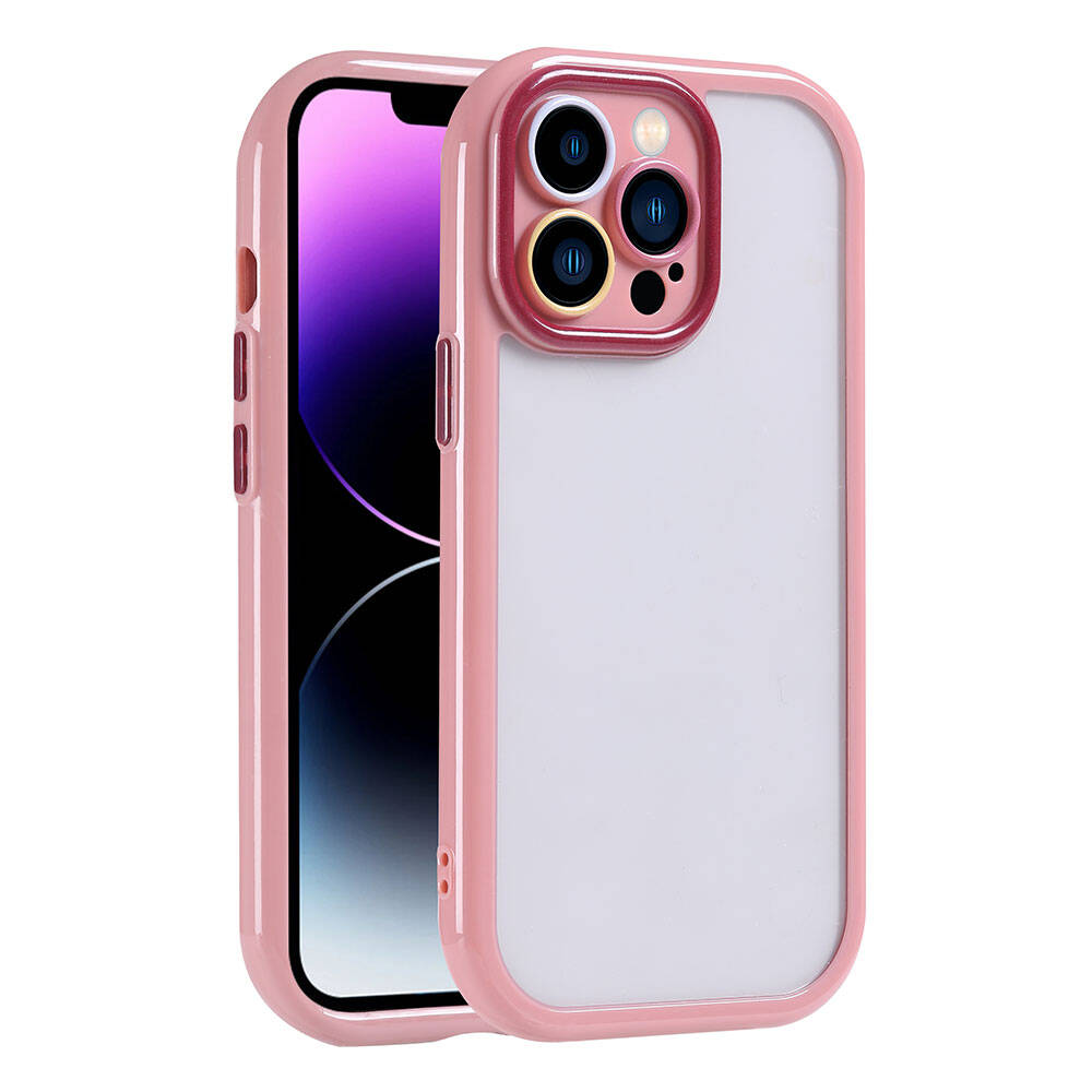 iPhone Uyumlu 14 Pro Max Kılıf Kamera Korumalı Renkli Kenar ve Çerçeve Tasarımlı Zore Vitamin Kapak-Mürdüm