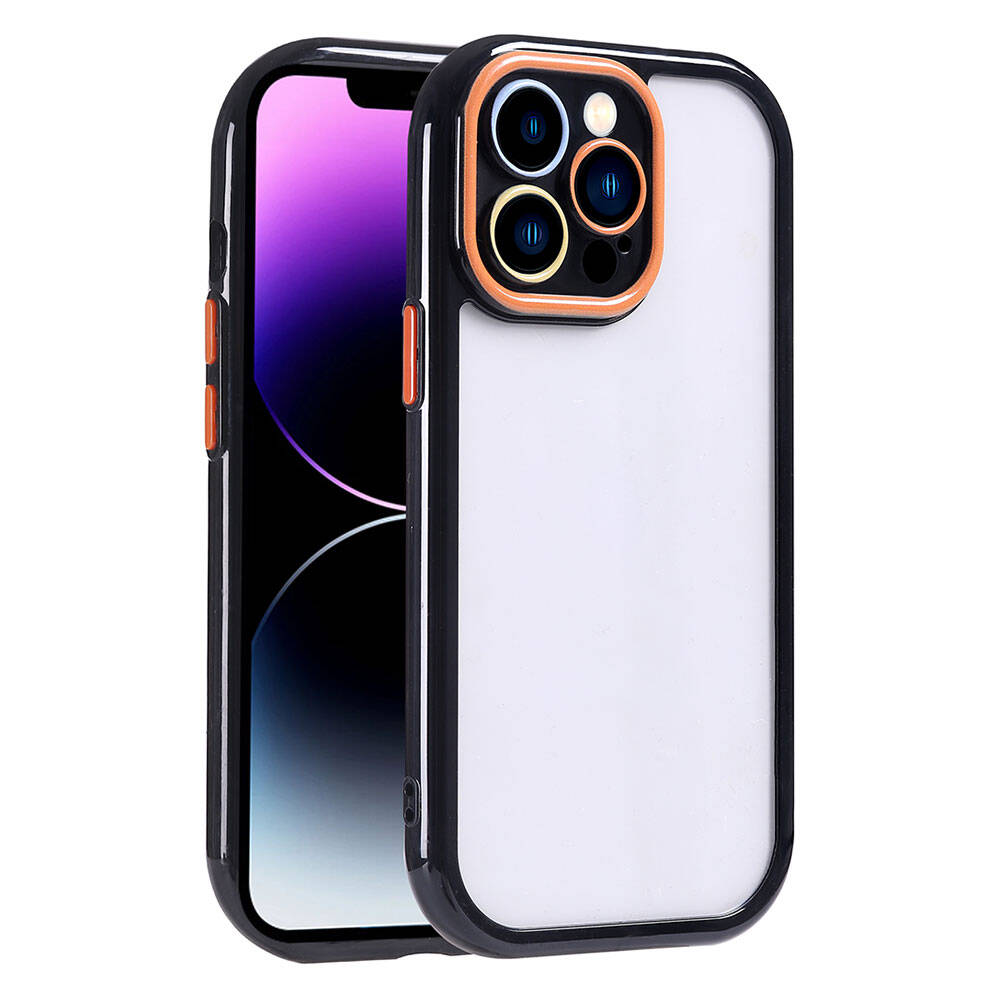 iPhone Uyumlu 14 Pro Max Kılıf Kamera Korumalı Renkli Kenar ve Çerçeve Tasarımlı Zore Vitamin Kapak-Siyah